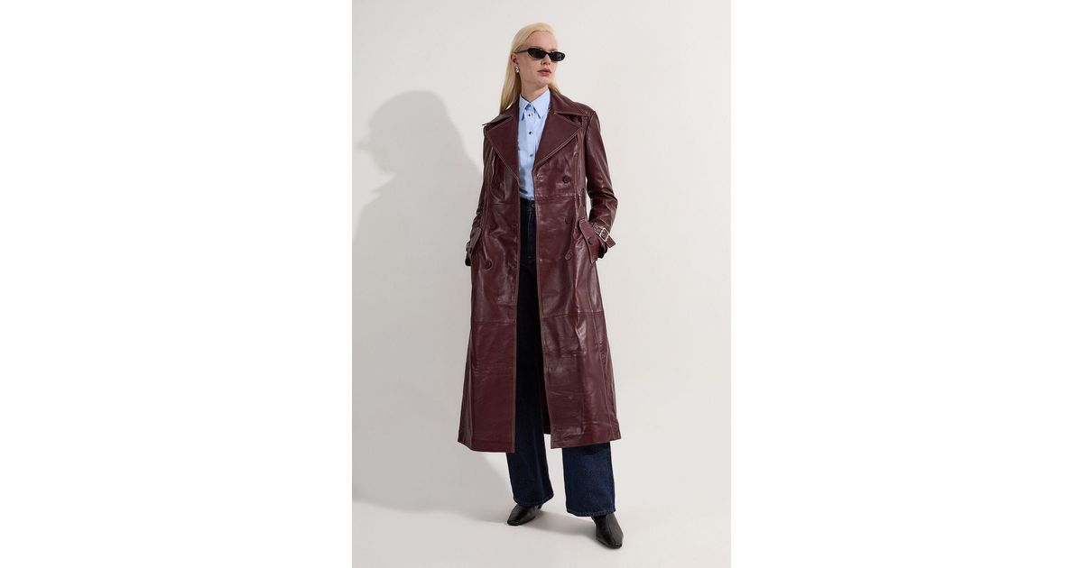 Karen Millen Petite Leather Stitch Detail Tailored Trench Coat in