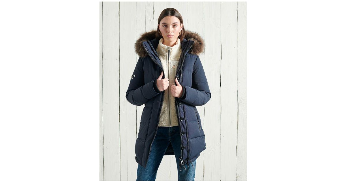 Superdry Premium Down Classics Rescue Parka Coat Cotton in Blue | Lyst UK