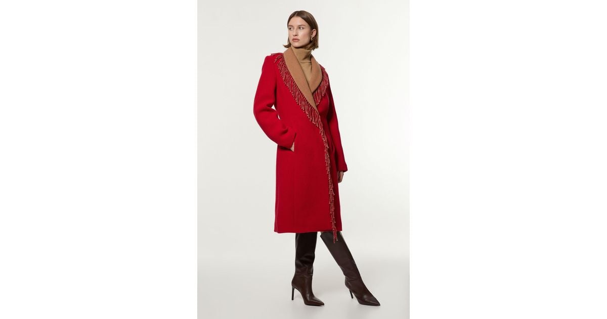 Karen Millen Premium Italian Manteco Wool Blend Fringe Collar