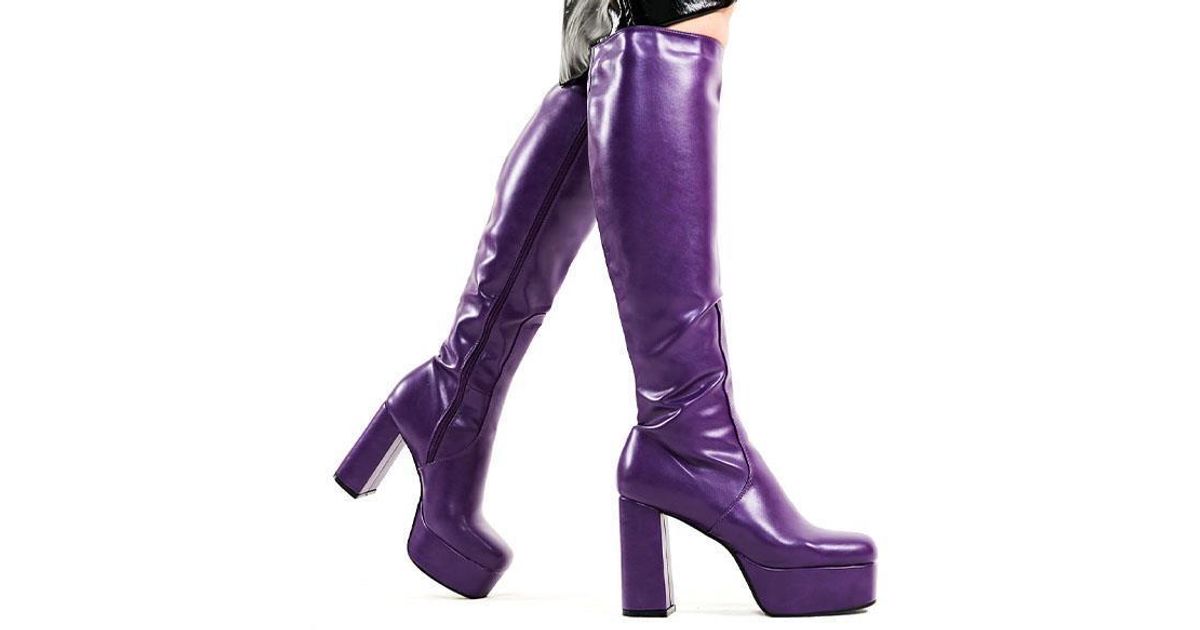 Purple knee high boots uk best sale