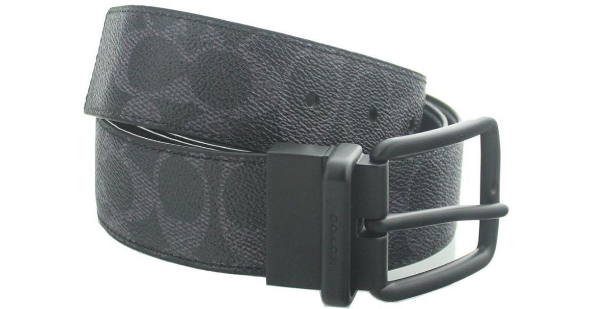 COACH Harness Buckle Cuttosize Reversible Black Belt Leather in Grey