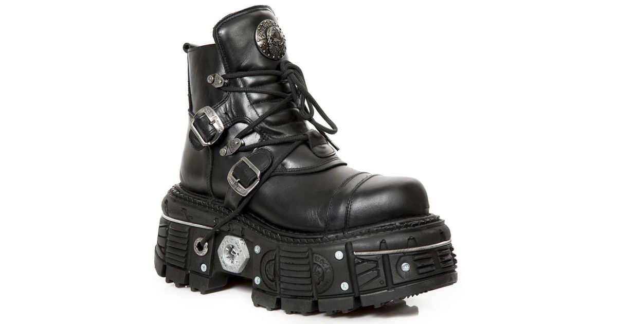 New Rock M-Tank007-S1 Leather Gothic Combat Platform Ankle Boots in ...