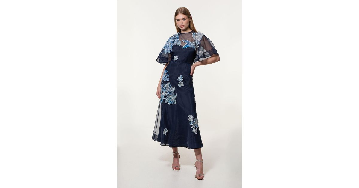 floral applique organdie woven maxi dress KAREN MILLEN Applique Organdie Buttoned Woven Maxi Dress