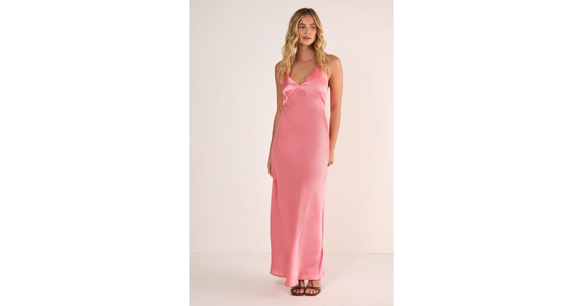 nasty gal pink satin dress Pink PrettyLittleThing Satin Plunge Midi Dress