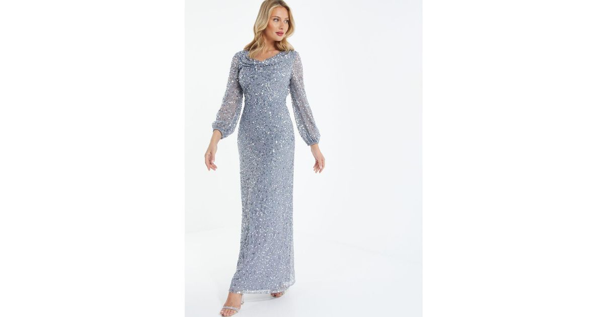 Quiz sequin long 2025 sleeve maxi dress