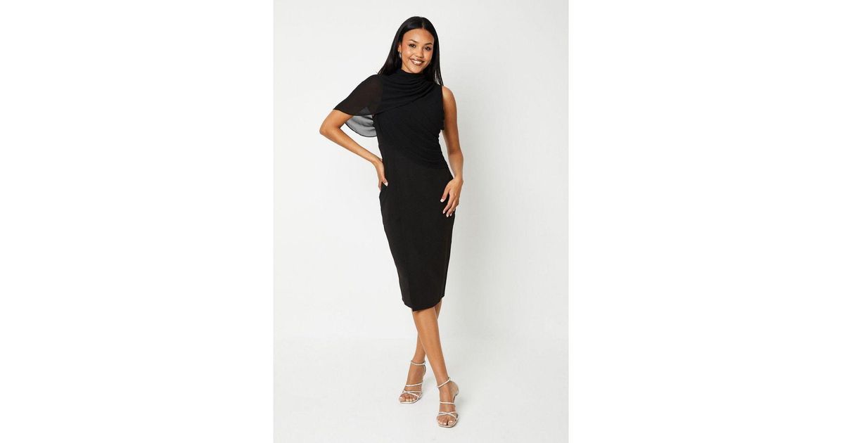 Coast Chiffon Cape Overlay Crepe Midi Dress in Black Lyst UK