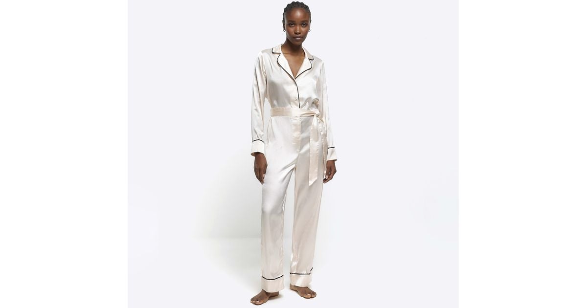 River Island Jumpsuit Satin Pyjama in White Lyst UK
