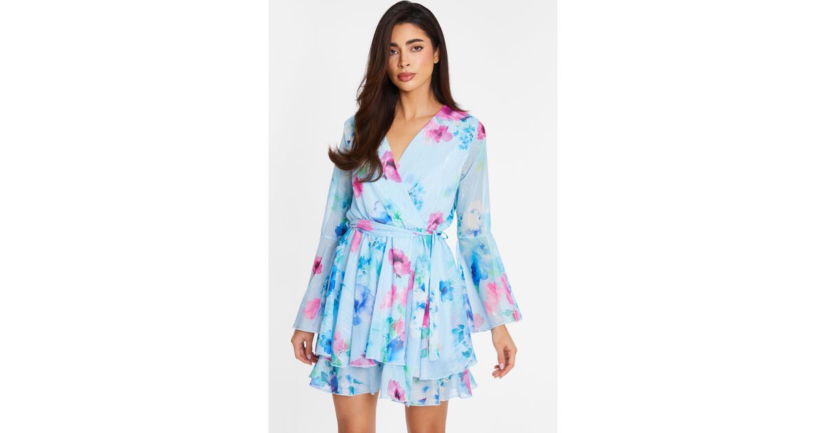 quiz floral skater dress Quiz Pink Chiffon Floral Tiered Skater Mini Dress - 6