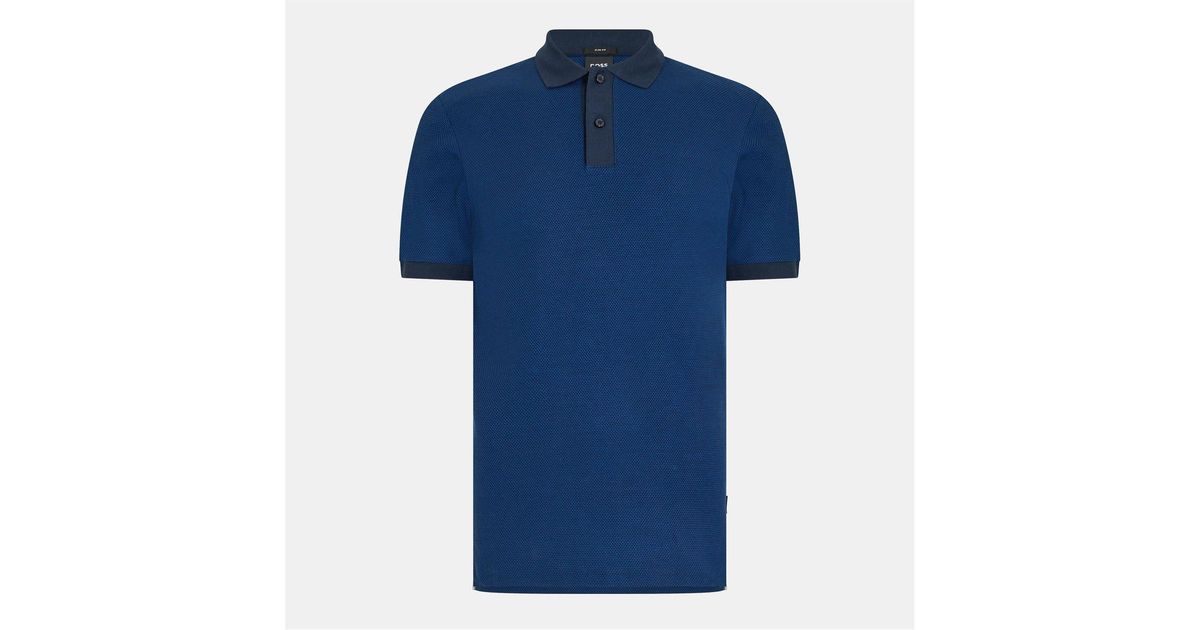BOSS Collared Neck Button Placket Polo Shirt in Blue for Men | Lyst UK