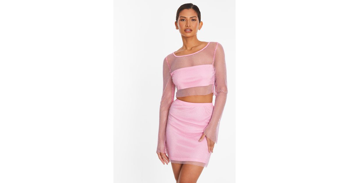 Quiz Diamante Mesh Mini Skirt in Pink Lyst UK