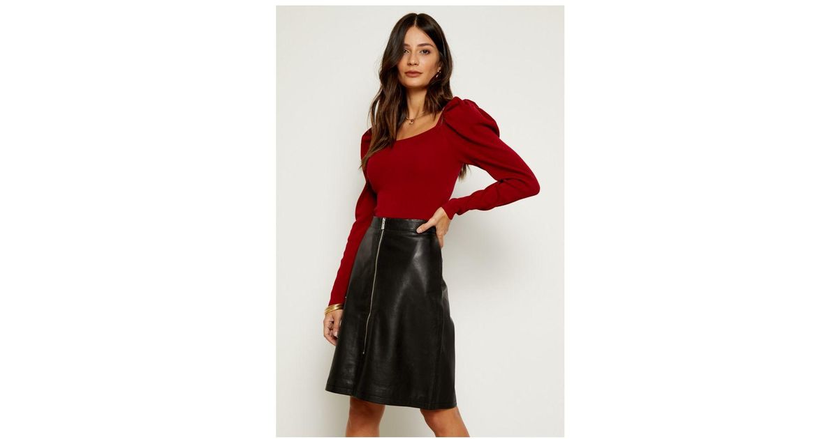 Leather Midi A-Line Skirt, SOSANDAR