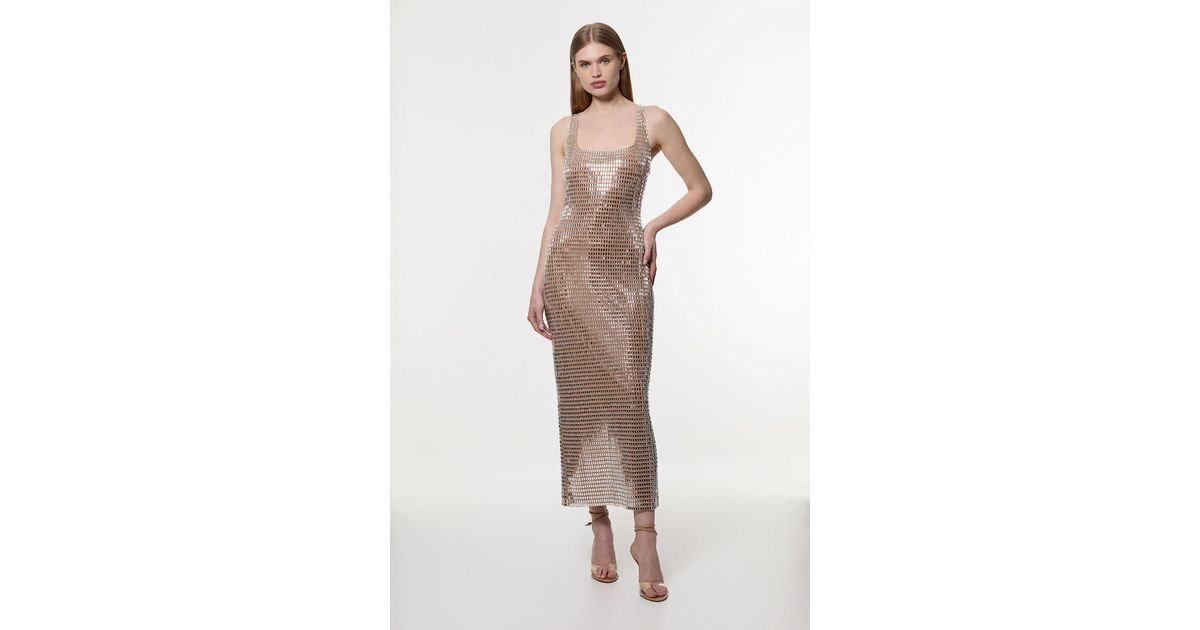 Karen Millen Petite Premium Crystal Embellished Jersey Midi Dress in  Natural | Lyst UK