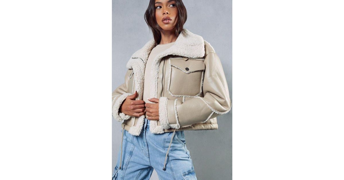 Leather look aviator jacket deals