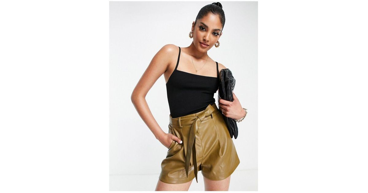 Leather look best sale paper bag shorts