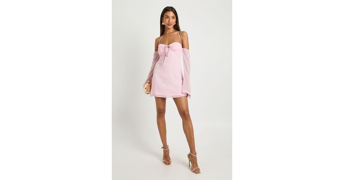 Boohoo Chiffon Long Sleeve Mini Dress in Pink | Lyst UK