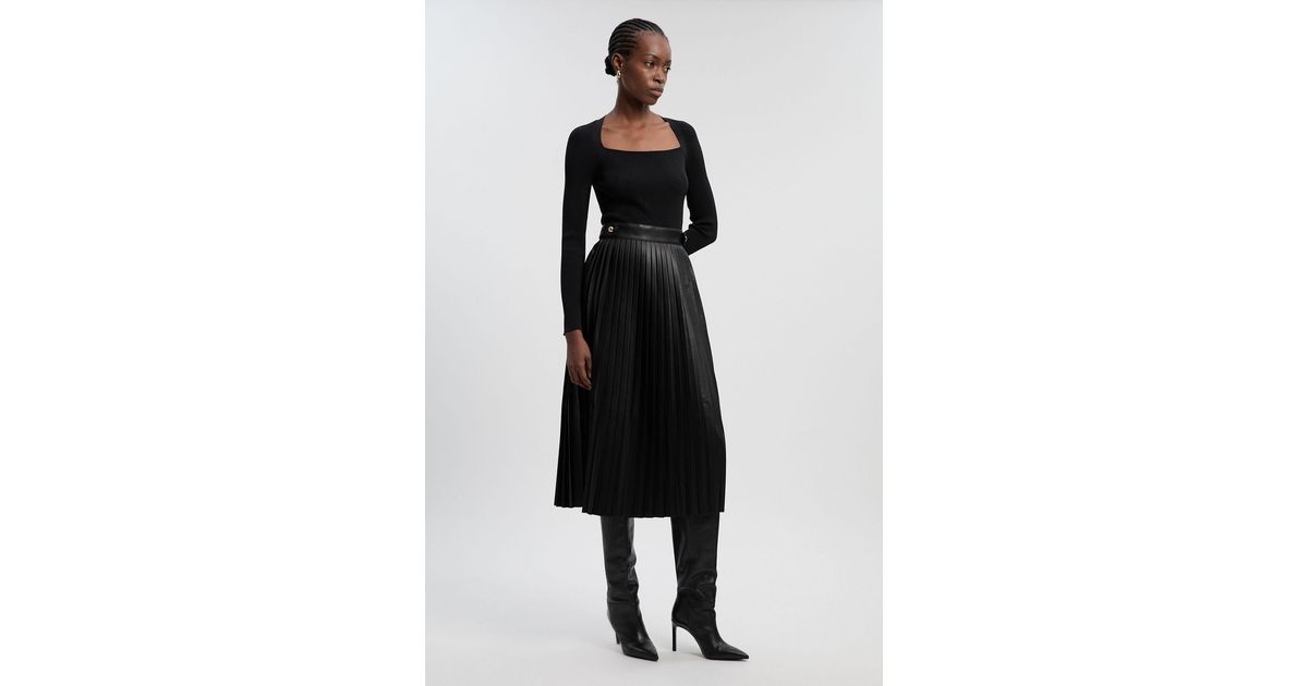 strapless open back dress Rent Karen Millen Black Knitted Midi Dress With Pu Detailing
