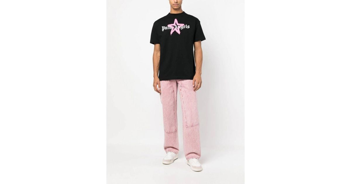 Palm Angels Pink Star Sprayed Unisex T Shirt 