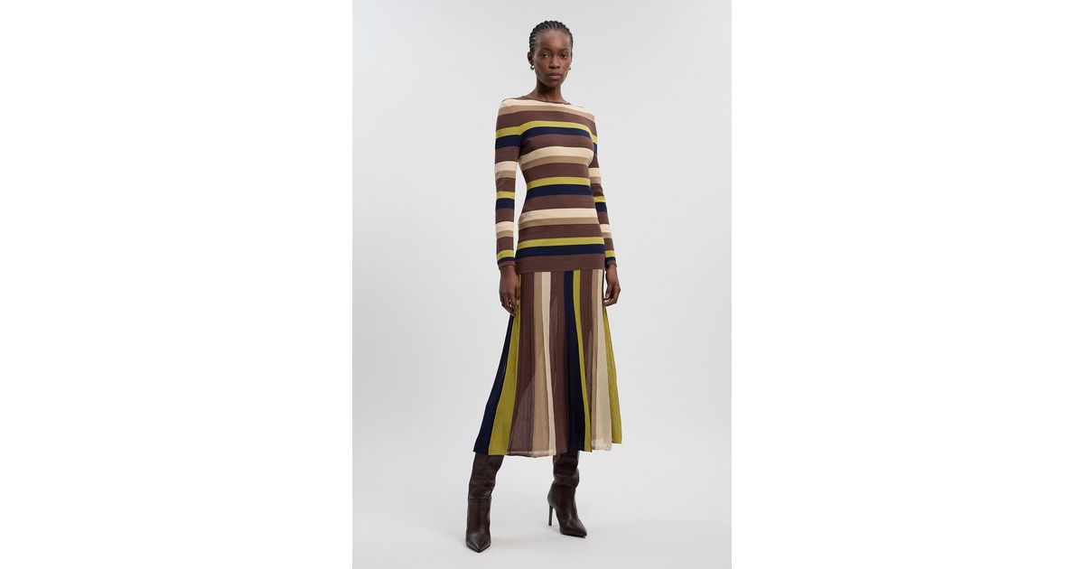 Karen Millen Stripe Long Sleeve Knitted Maxi Dress in Green | Lyst UK