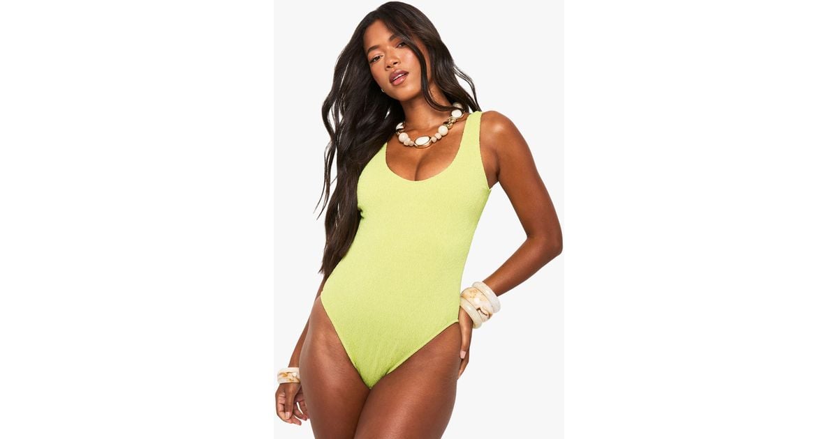 Boohoo Swimwear Essentials Crinkle Scoop Neck Bathing Suit in