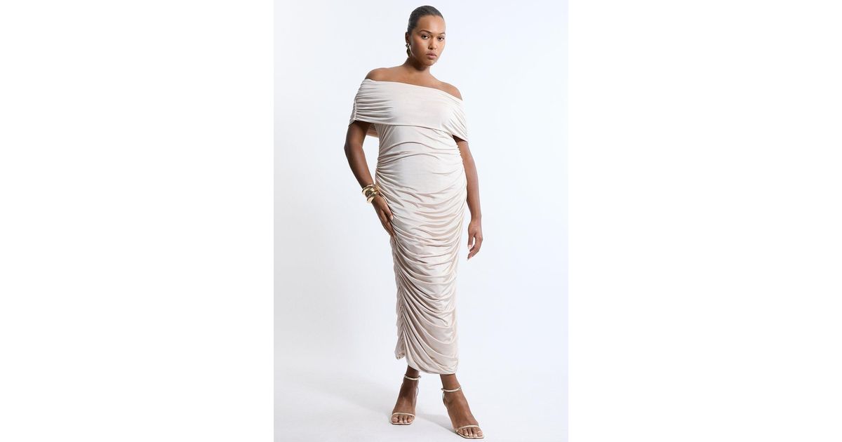 Karen Millen Plus Size Drapey Slinky Jersey Bardot Maxi Dress in