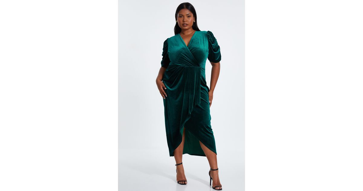 quiz green velvet wrap dress Curve Bottle Midi in gender-women