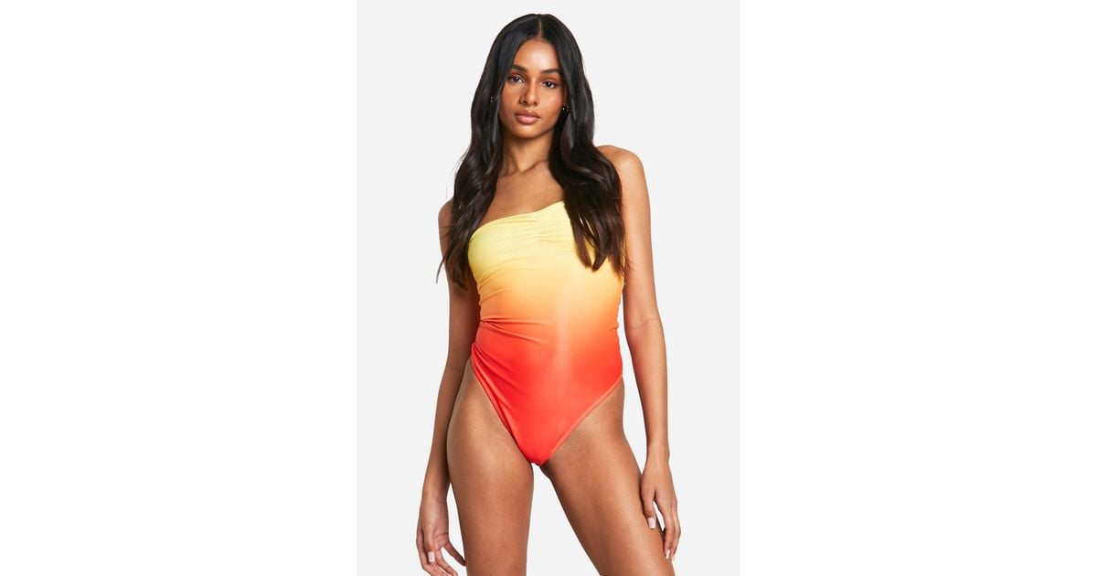 Boohoo Tall Bandeau Sunset Ombre Bathing Suit in Red Lyst UK