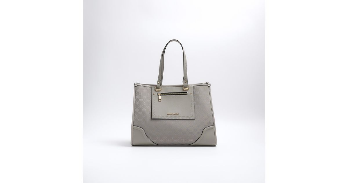 River Island Grey Jacquard Monogram Shopper Bag in Grey Lyst UK