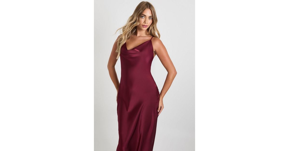 Boohoo Satin Open Back Cinched Slip Dress in Red | Lyst UK