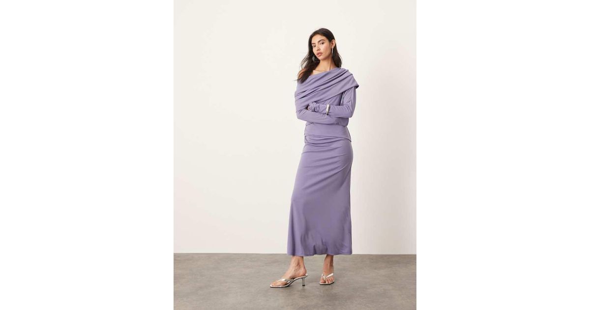 ASOS Jersey Long Sleeve Slouchy Maxi Dress With Layering Detail in Purple |  Lyst UK