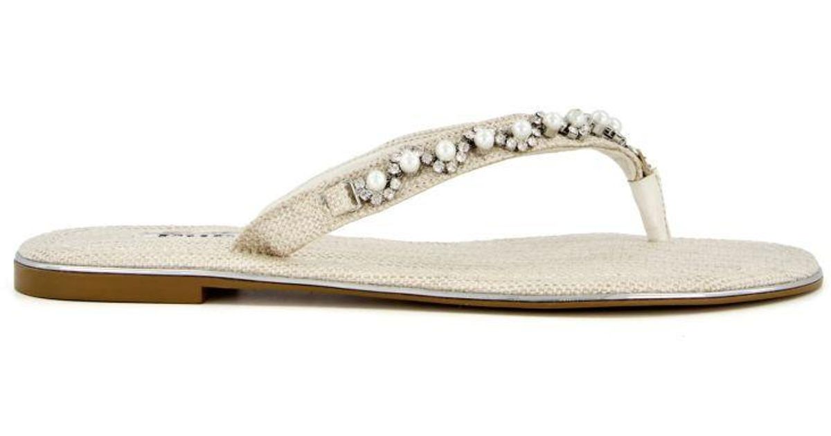 Dune Ladies Newbies - Embellished Toe Post Sandals Fabric in White ...