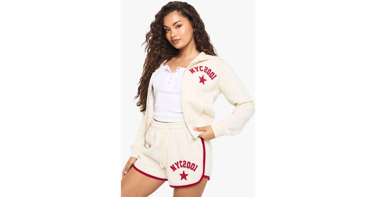 Boohoo Nyc Applique Zip Hoodie And Short Tracksuit in White Lyst UK