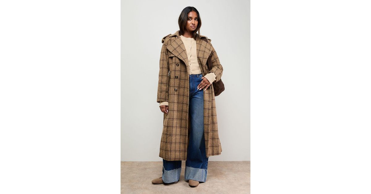 Oasis Check Relaxed Coat in Natural | Lyst UK