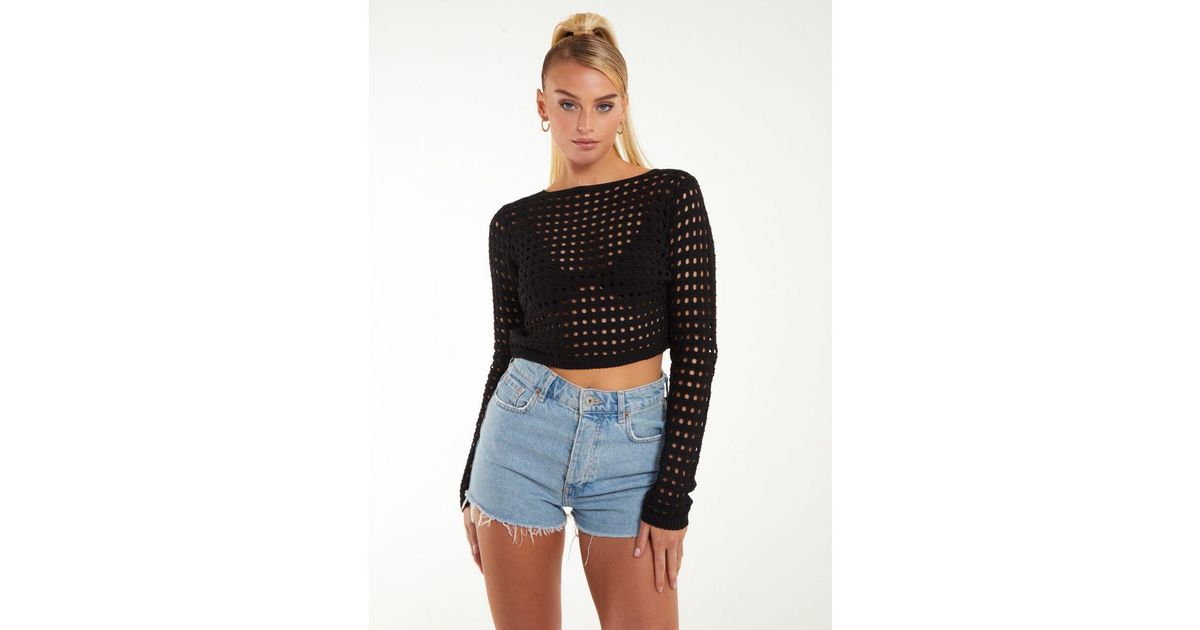 Black long sleeve crochet top 2025
