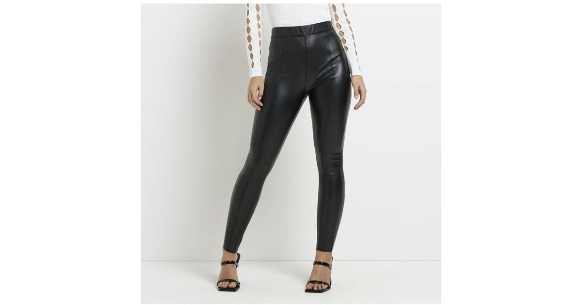 River Island Skinny Trousers Petite Black Faux Leather Lyst UK