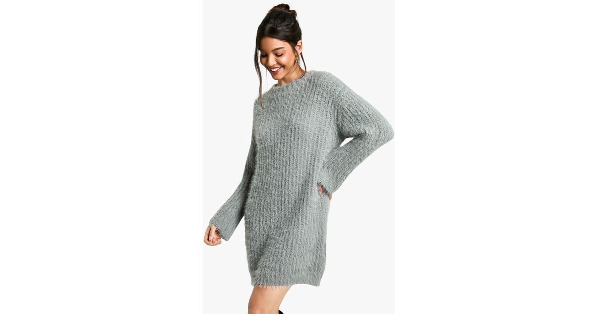 Grey Boohoo Sweater Dress Boohoo Soft Crew Neck Jumper Dress In Grey Lyst UK