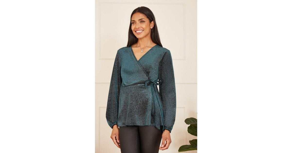 Yumi Green Sequin Wrap Top With Velvet Tie