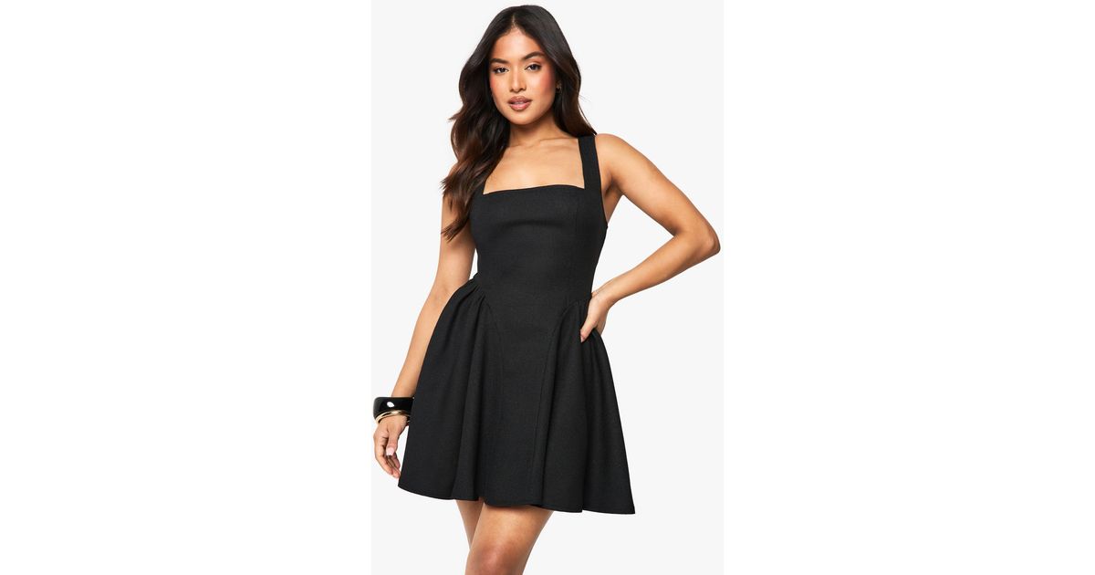 Boohoo Petite Fitted Skater Dress in Black Lyst UK