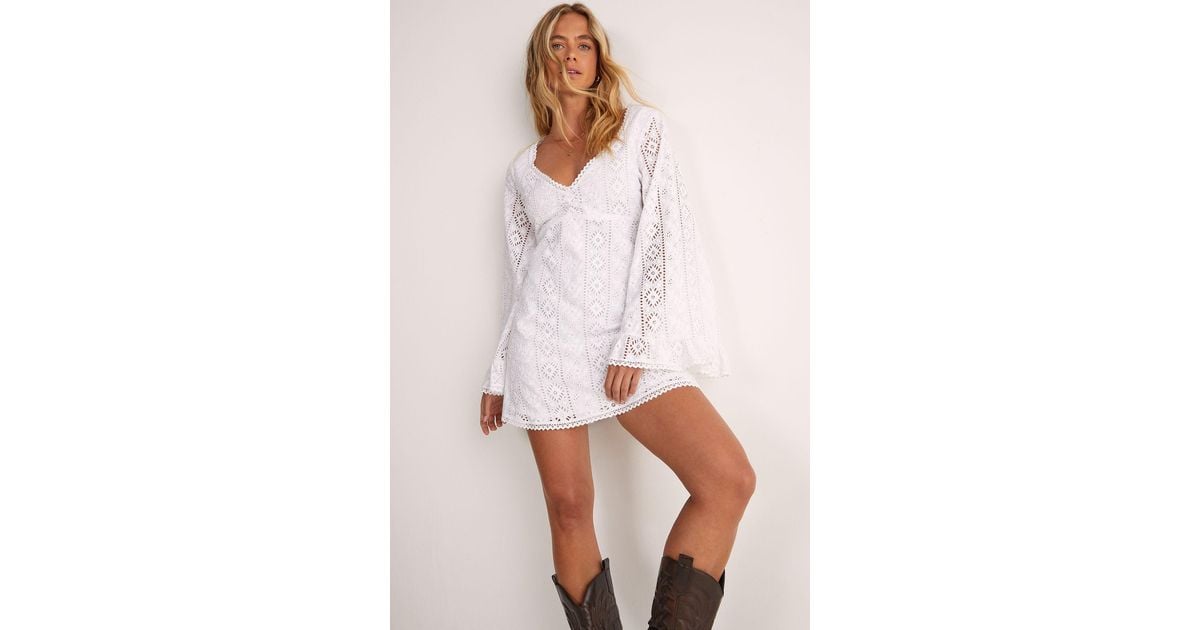 Nasty Gal Broderie Lace Trim Ruffle Sleeve Mini Dress in White | Lyst UK Nasty Gal Broderie Lace Trim Ruffle Sleeve Mini Dress in White | Lyst UK