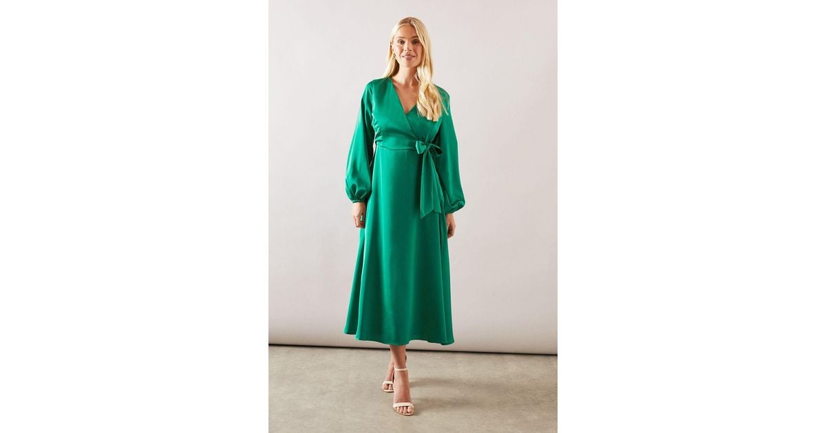 Wallis Petite Satin Wrap Midi Dress in Green Lyst UK