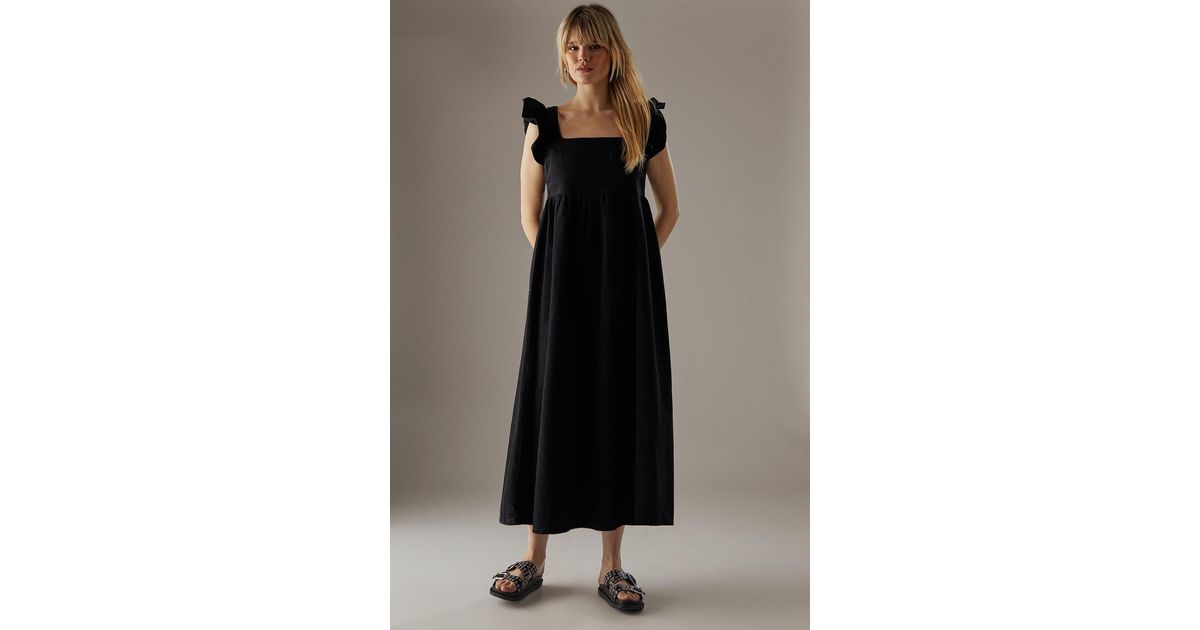 Warehouse Denim Square Neck Frill Smock Midi Dress in Black Lyst UK