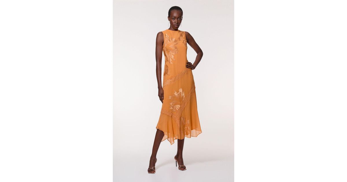 chinese dress ladies KAREN MILLEN SALMON EMBROIDERED LACE TRIM SLIP DRESS SIZE 14  Whispers  Dress Agency