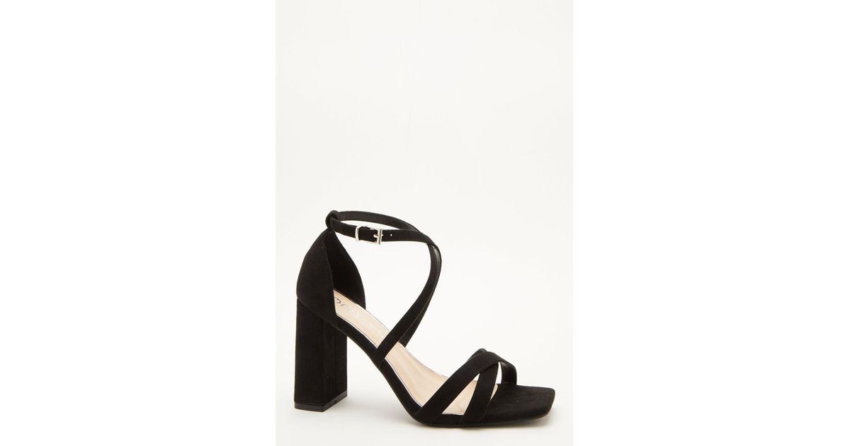 Quiz Wide Fit Black Faux Suede Heeled Sandal | Lyst UK