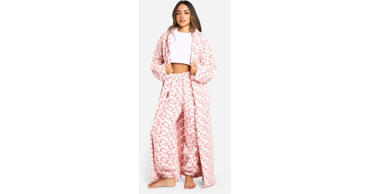 Pink Boohoo Dressing Gown Boohoo Leopard Fleece Maxi Dressing Gown