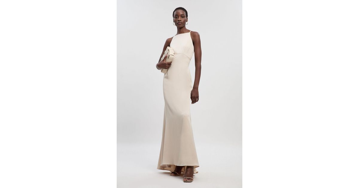 Karen Millen Satin Back Crepe Column Woven Maxi Dress in Natural | Lyst UK Karen Millen Satin Back Crepe Column Woven Maxi Dress in Natural | Lyst UK