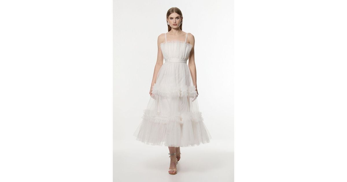 tulle bandeau tiered midi dress Blush Tulle Bandeau Tiered Midi Dress