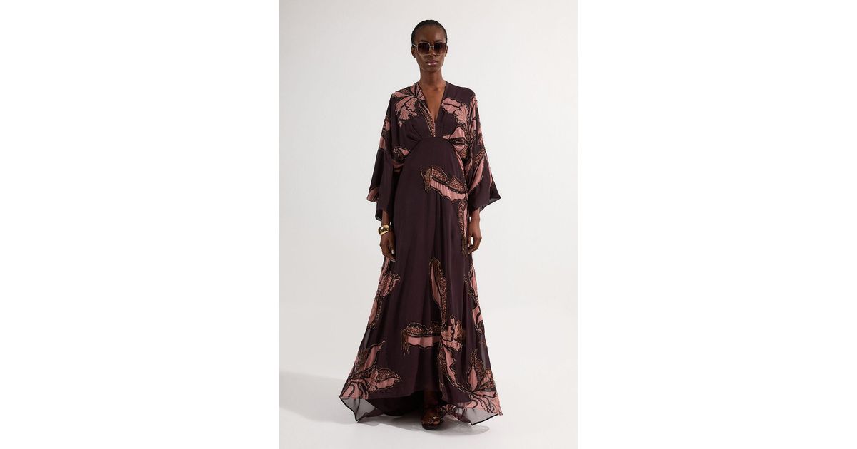 Karen Millen Drama Kimono Sleeve Printed And Beaded Woven Maxi Dress in Red | Lyst UK Karen Millen Drama Kimono Sleeve Printed And Beaded Woven Maxi Dress in Red | Lyst UK