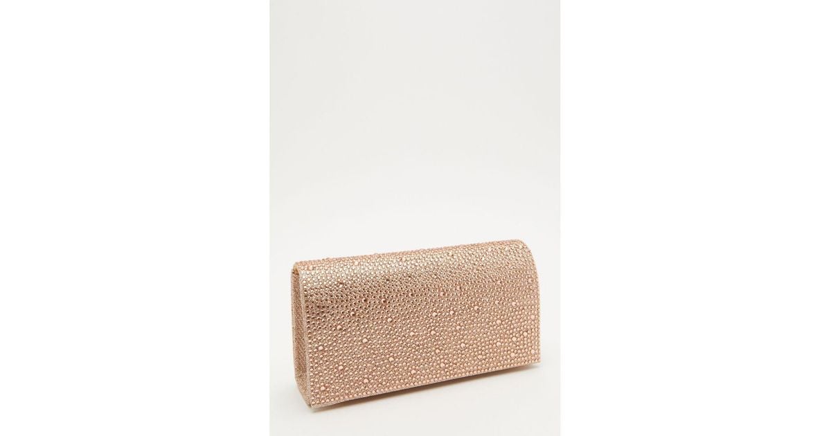 Quiz Rose Gold Shimmer Clutch Bag in Natural Lyst UK