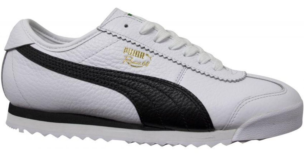PUMA Roma 68 Vintage White Black Leather Low Lace Up Trainers 370051 02 ...
