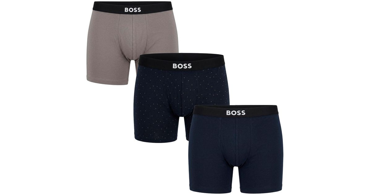 BOSS Pack Of 3 Organic Cotton Boxers 50549856 in Blue for Men | Lyst UK