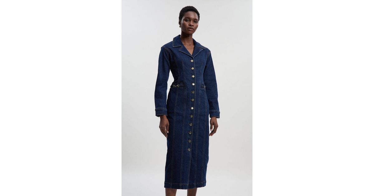 Jupe Crayon Karen Millen Femme - Bleue - Taille UK 10 - Midi - 100% Coton